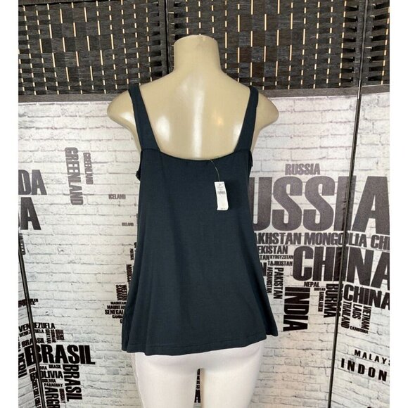 Gap L Charcoal Gray Draped Neckline Ruched Strappy Detail Camisole Top - Picture 2 of 4